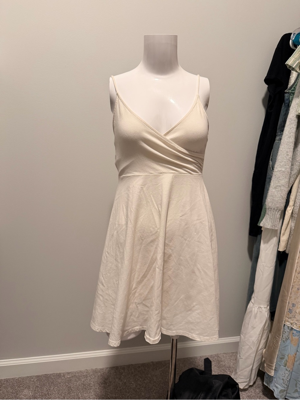 Forever 21 Cream Spaghetti-Strap Wrap Skater Dress